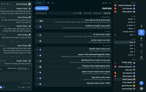 FabricLoop Tasks בעברית, רשימה של עבודה בעיצומה, חסומה, ולעשות לצד שיחת Q2 Launch